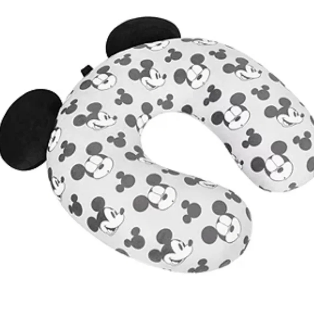 NWT Disney Mickey Mouse Faces & Icons Portable Travel Neck Pillow Ears Gray B&W